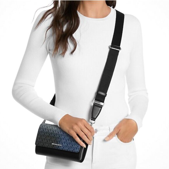 New Michael Kors Jet Set Large Ombré Signature Logo Crossbody Bag Black Multi - Picture 5 of 5